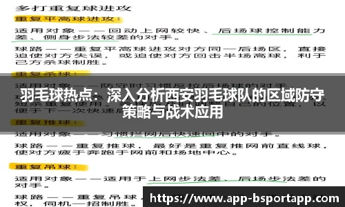 羽毛球热点：深入分析西安羽毛球队的区域防守策略与战术应用